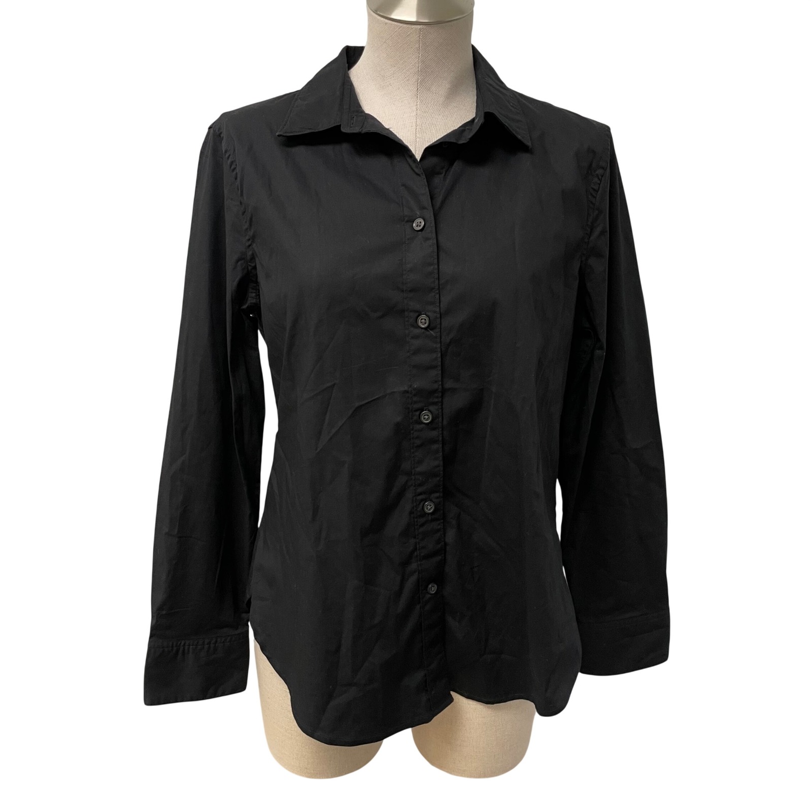 J.Crew Button Down Shirt Womens 10 Slim Black Re-Imagined Cotton Stretch